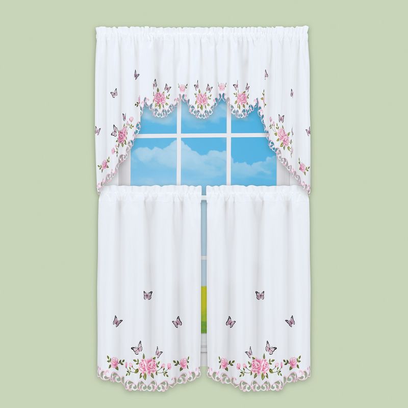 Collections Etc Lovely Rose Butterfly Curtains, 3 of 4