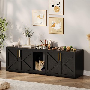 Double Cat Litter Box Enclosure, Hidden Cat Litter Box Furniture with Doors and Pads - 1 of 4