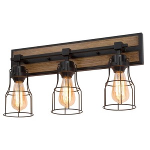 LNC Kennild 22-in Matte Black and Brown Wood Bathroom Vanity Light, Farmhouse, 3-Light - 1 of 4