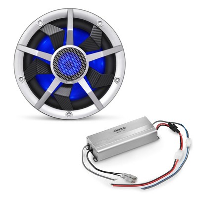 Clarion Marine Bass Bundle - CM2513WL 10" RGB LED subwoofer includes Black & Silver Grilles, Clarion Marine XC2110 Amplifier