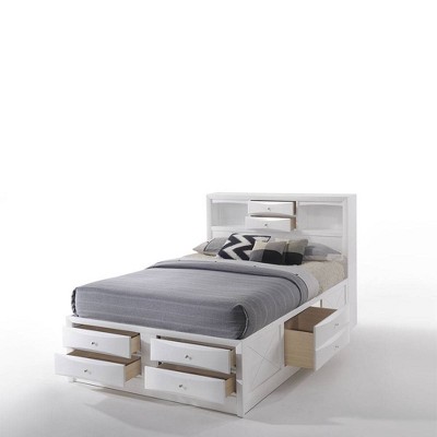 Transitional Queen Storage Bed with 8 Drawers in White Rubberwood