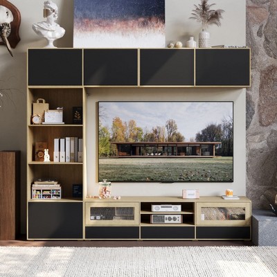 FUFU&GAGA Bookshelves Bookcase Contemporary TV Stand and Wall Unit for Living Room – Full Entertainment System Storage Solution