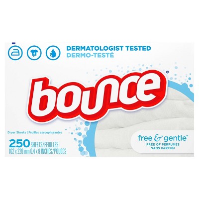 Bounce Free & Gentle Unscented Fabric Softener Dryer Sheets for Sensitive Skin - 250ct