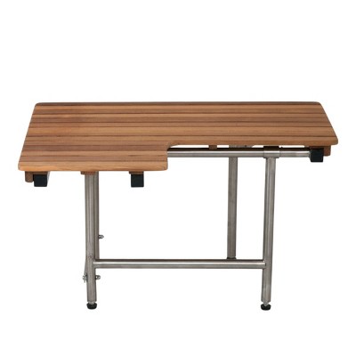 HomeRoots 18" X 32" Brown Wall Mount Teak Rectangular Shower Bench With Legs