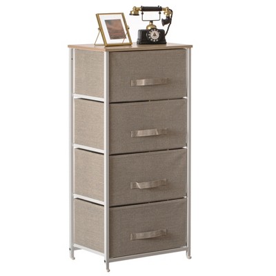 Basicwise Charcoal Five Fabric Storage Drawer Unit, Wooden Top Dresser Tower, 2 Sizes Bins