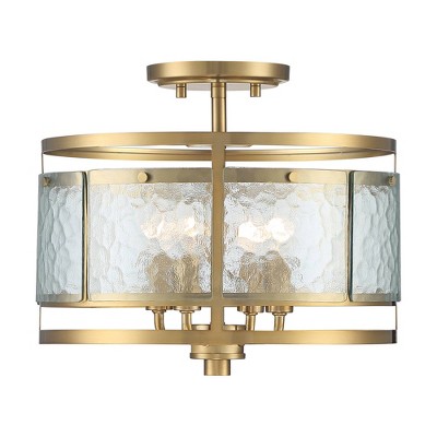 Elwood Gold 16" Drum Ceiling Light with Water Glass Shade