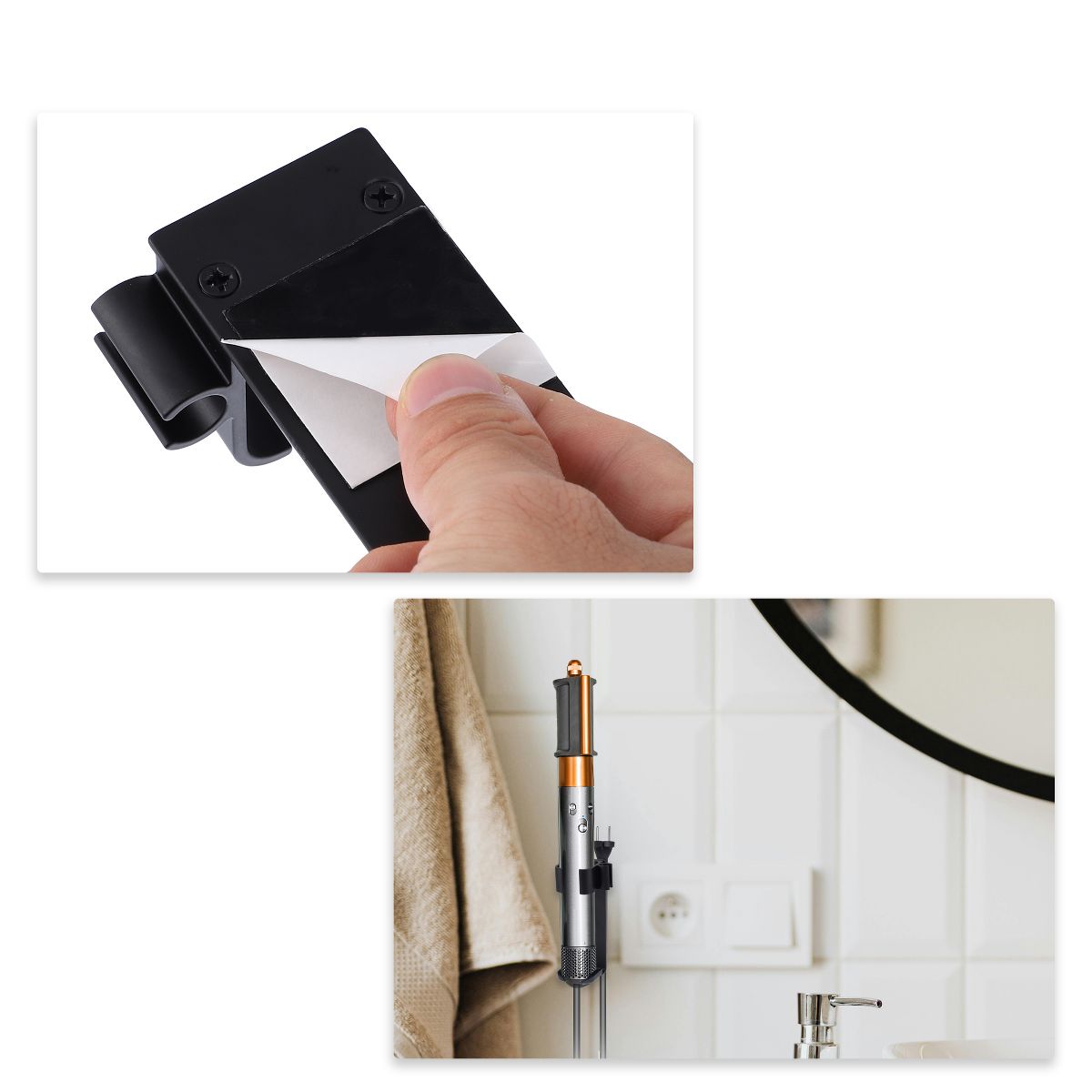 Unique Bargains Wall Mounted Hair Dryer Holder Black 1 Piece - thumbnail 2