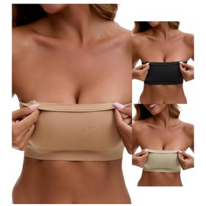 INSPIRE CHIC 3 Packs Women's Strapless Seamless Wirefree Padded Bandeau Non-Slip Silicone Tube Bras - 1 of 4