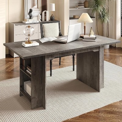 ODK 63 Inch Dining Table, Farmhouse Rectangular Kitchen Table with Storage Shelves and Heavy Duty Legs, Wood Counter Height Table for Dining Room