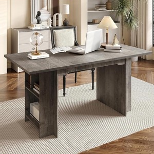 ODK 63 Inch Dining Table, Farmhouse Rectangular Kitchen Table with Storage Shelves and Heavy Duty Legs, Wood Counter Height Table for Dining Room - 1 of 4