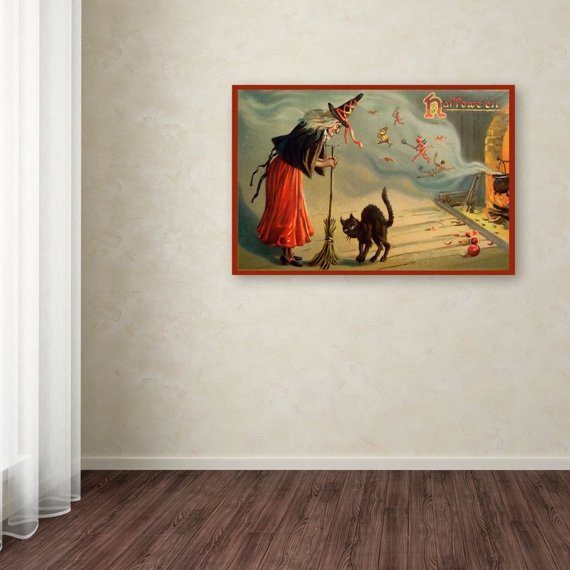 Trademark Fine Art -Vintage Apple Collection 'Halloween Witch And Cat' Canvas Art, 3 of 4