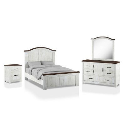 4pc Queen Willow Rustic Bedroom Set Distressed White/Walnut - HOMES: Inside + Out