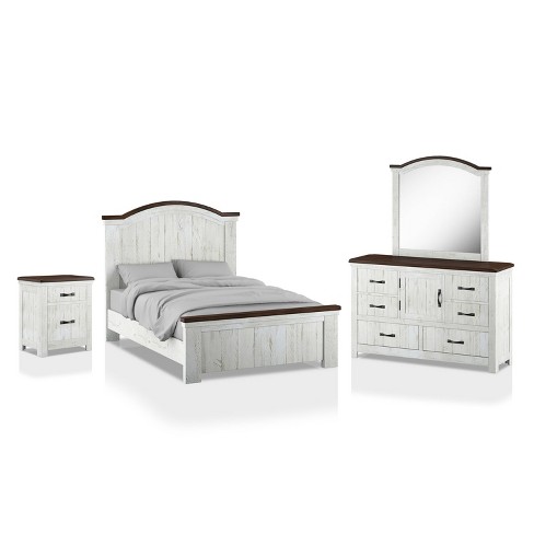 4pc Queen Willow Rustic Bedroom Set Distressed White Walnut Homes Inside Out Target