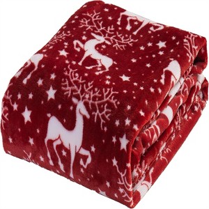Elegant Comfort Velvet Touch Ultra Plush Christmas Holiday Printed Fleece Throw/Blanket - 1 of 4