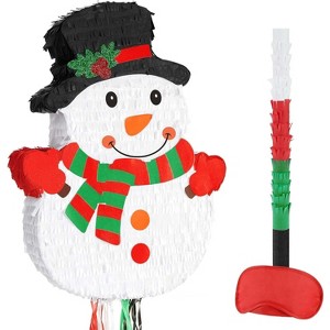 Christmas White Snowman Pinata - Christmas Decorations,with Large Pull String with Blindfold Bat - 1 of 4