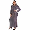 24seven Comfort Apparel Plus Size Fitted Long Sleeve Shimmery Fabric Side Slit Maxi Dress - 2 of 3