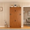 Aheaplus 71" Freestanding Organizer with 4 Barn Doors, Wooden Wardrobe with Adjustable Shelves and Hanging Rails - 2 of 4