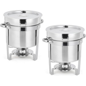 7QT Soup Chafer Set, Stainless Steel Round Soup Warmer with Pot, Notched Lids & Fuel Holders, Commercial Food Warmer for Buffets Events Party - 1 of 4