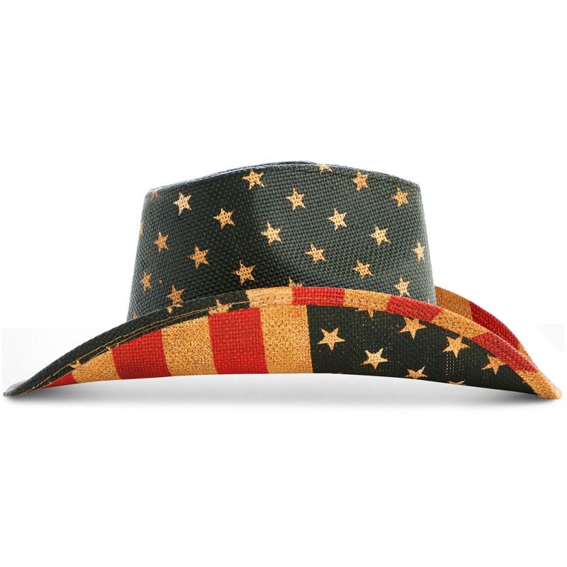 Zodaca USA Straw American Flag Cowboy Hat for Men, Women, Looks Vintage Cowgirl Hat for Costume Party (Adult Size), 4 of 9