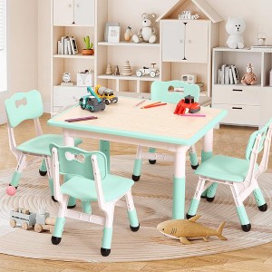 5-Piece Kids Table and Chairs, Height Adjustable Toddler Table and Chair Set for Ages 2-10 with Graffiti Desktop, Non-Slip Legs for Classroom/Daycare - 1 of 4