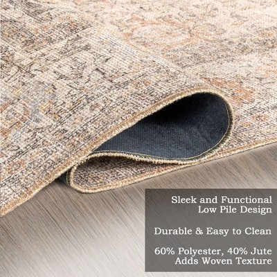 Light Brown Rectangular Synthetic Vintage Medallion 4' x 6' Area Rug