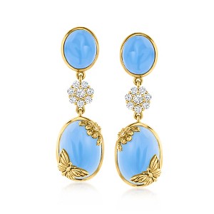 Ross-Simons Blue Chalcedony and 1.10 ct. t.w. White Topaz Nature-Inspired Drop Earrings With Diamonds in 18kt Gold Over Sterling - 1 of 3