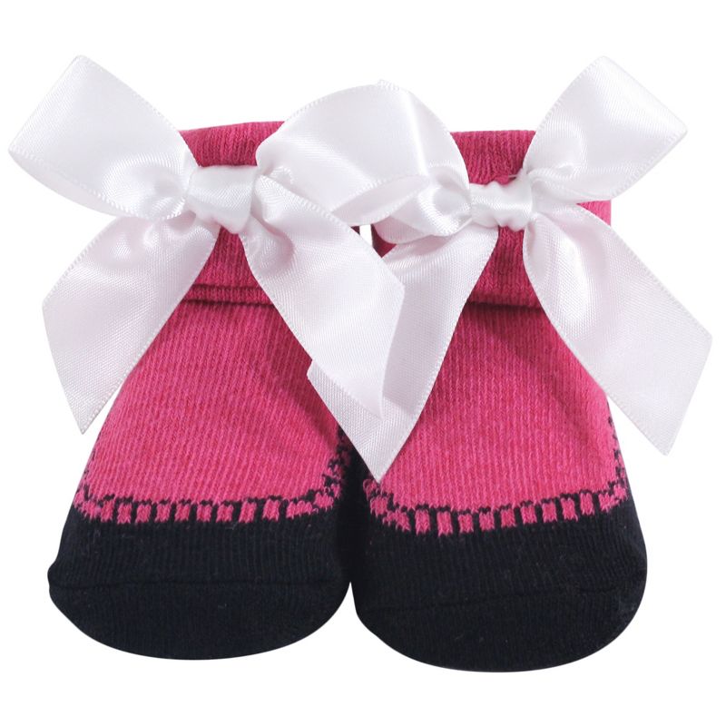 Hudson Baby Infant Girl Headband and Socks Giftset 6pc, Dark Pink Black, One Size, 6 of 9