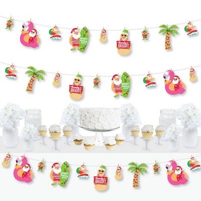 Big Dot of Happiness Tropical Christmas - Beach Santa Holiday Party DIY Decorations - Clothespin Garland Banner - 44 Pc