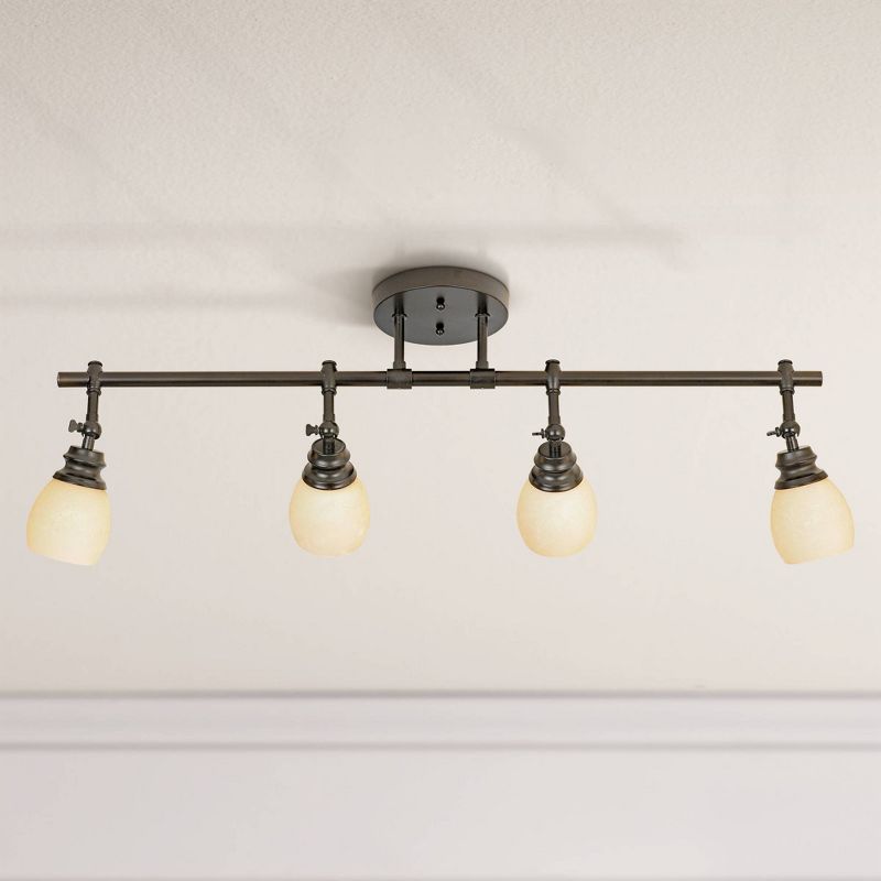 Pro Track Elm Park 4-Head Complete Ceiling or Wall Track Light Fixture Kit Spot Light Oil Rubbed Bronze Finish Amber Glass Western Kitchen 36" Wide, 2 of 10