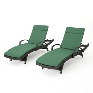 GDFStudio Olivia Gray Rattan Armed Adjustable Chaise Lounges with Cushion(Set of 2) - 1 of 4