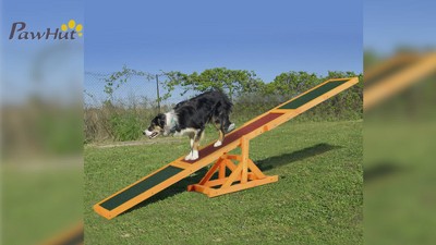 Natural Wood Dog Agility Seesaw with Anti-Slip Surface