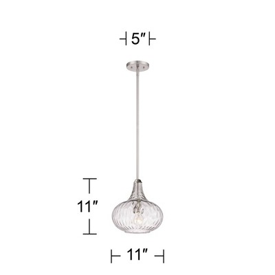 Sleek Brushed Nickel 16" Mini Pendant with Textured Glass Shade