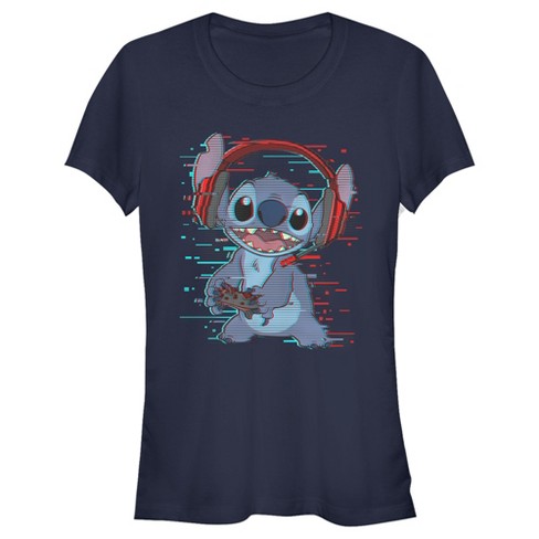 Juniors Womens Lilo & Stitch Red And Blue Gamer T-shirt - Navy Blue ...