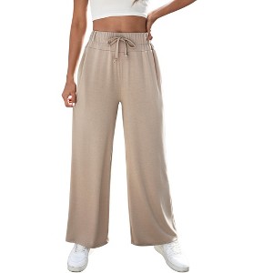 Women's Yoga Pants with Pockets Casual Joggers Loose Lounge Wide Leg High Waisted Drawstring Pants - 1 of 4