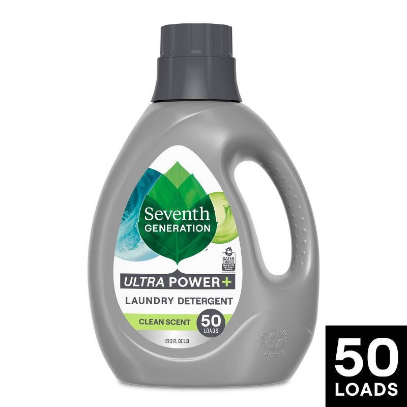 Seventh Generation Power Plus Liquid Laundry Detergent Soap - Clean Scent - 50 Loads/87.5 fl oz, 1 of 10