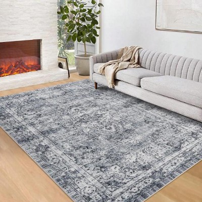 Area Rug with Non-Slip Backing Durable Edge Binding, Vintage Large Rugs for Living Room, Bedroom, Dinning Room