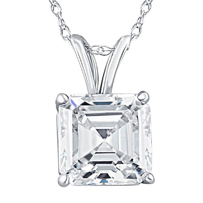 Pompeii3 2 CT Asscher Cut Solitaire Pendant Necklace in 14k White, Yellow, or Rose Gold
