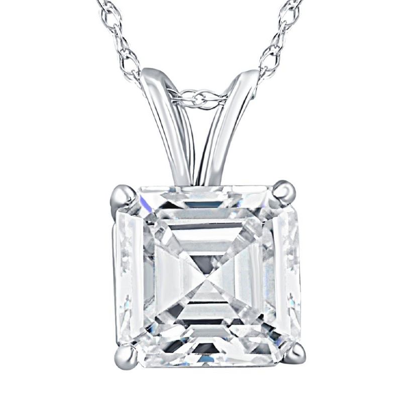 Pompeii3 2 CT Asscher Cut Solitaire Pendant Necklace in 14k White, Yellow, or Rose Gold, 1 of 5