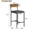 25.5" Bar Stools Set of 2 with Backrest and Footrest, High Upholstered Counter Height Stool for Kitchen Island, Dining Room - 3 of 4