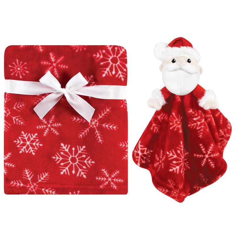 Hudson Baby Unisex Baby Plush Blanket with Security Blanket, Santa Snowflake, One Size, 1 of 5