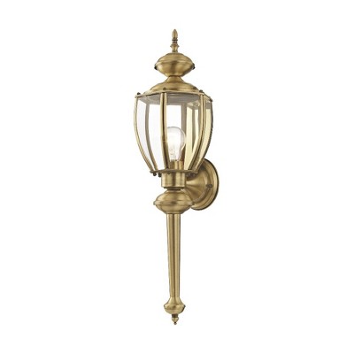 Antique Brass Lantern Sconce with Clear Beveled Glass, 1-Light
