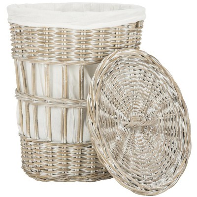 White-Washed Kubu Upright Hamper with Lid