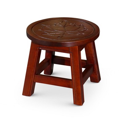 FURNIinspire Ottomans And Benches Carved Wooden Step Stool Fun Designs Premium Rubberwood Versatile Use, Maple Leaf Style, Red, 11.00"*11.00"*10.00"