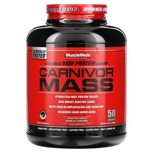 MuscleMeds Carnivor Mass, Anabolic Beef Protein Gainer, Vanilla Caramel, 5.78 lbs (2,618 g) - 1 of 3