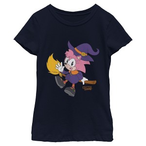 Sonic the Hedgehog Girls Halloween Broom Witch Amy Short Sleeve T