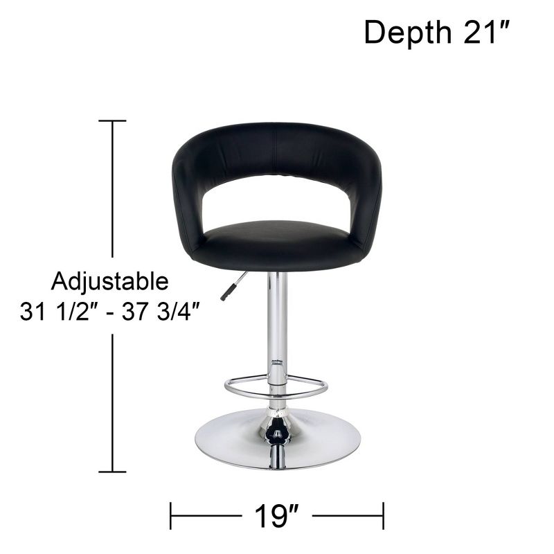 Studio 55D Groove Chrome Swivel Bar Stools Set of 2 30" High Modern Adjustable Black Cushion with Backrest Footrest for Kitchen Counter Height Island, 4 of 10