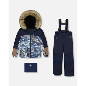 Deux par Deux Boy Two-Piece Play Snowsuit with Printed Colorblocked Jacket Navy Blue - 1 of 4