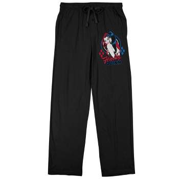 Harley Quinn Red White and Blue Color Burst Men's Black Sleep Pajama Pants
