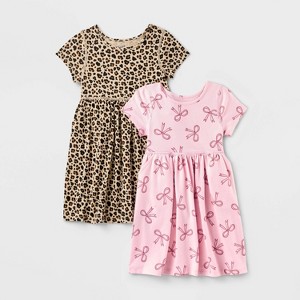 Toddler Girls' 2pk Adaptive Short Sleeve Dress - Cat & Jack™ Brown/Light Pink - 1 of 4