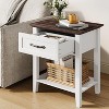 2 Pcs Side Table Living Room, Farmhouse Nightstand with Storage Drawer & Shelf, Wooden End Table Bedside Cabinet for Bedroom, Entryway, White - 2 of 4